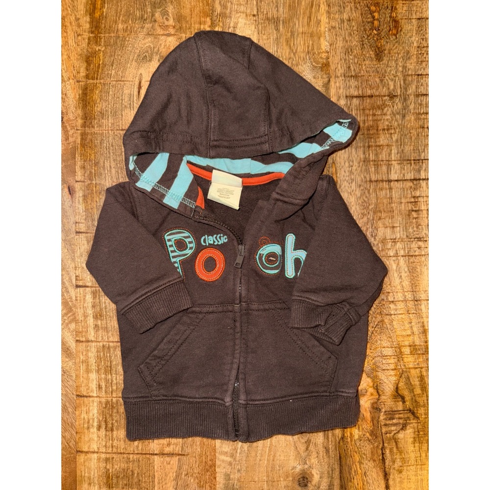 Disney Winnie the Pooh Brown Zip Up Hoodie Baby 3 Months Striped Lining
